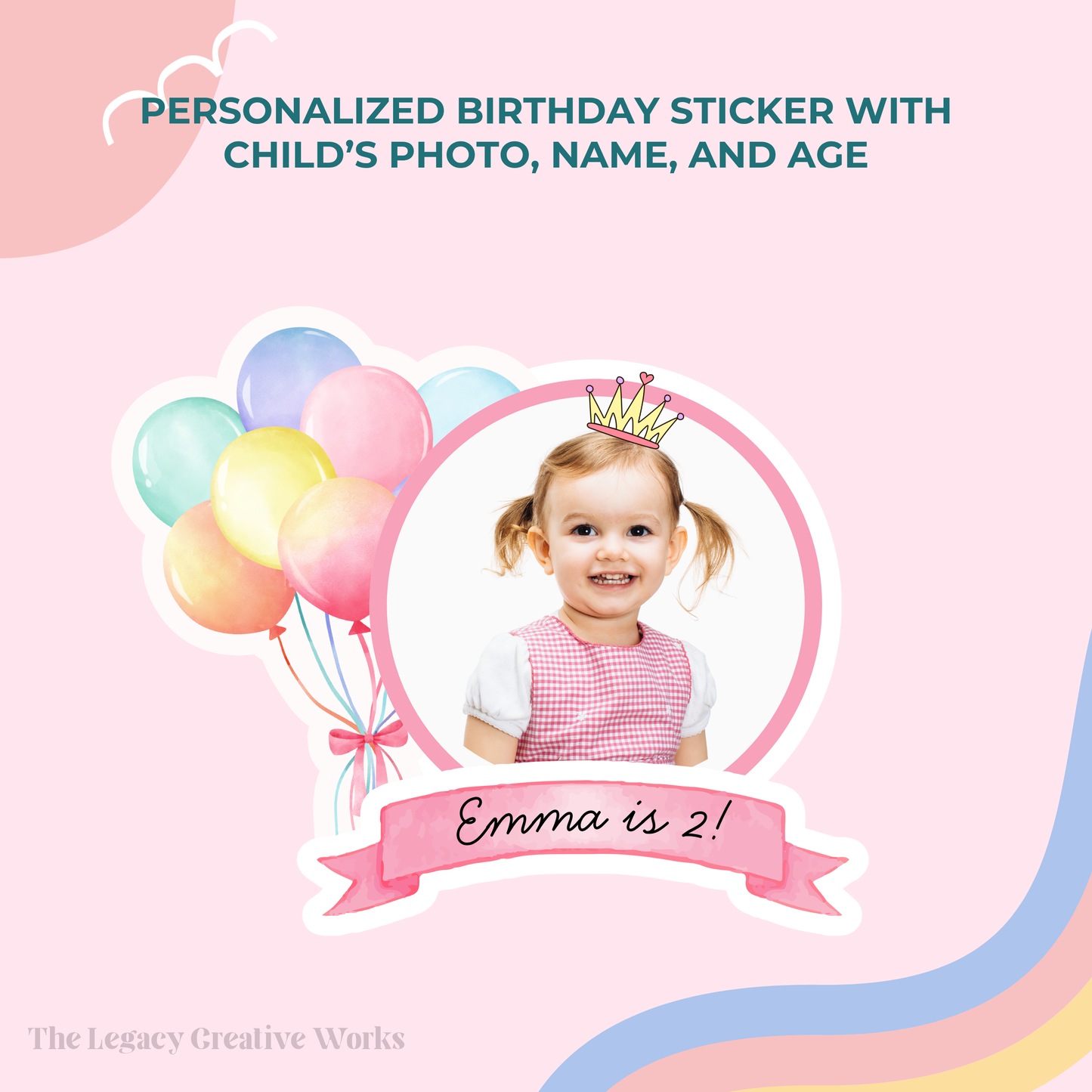 Personalized Birthday Face Stickers with Balloons – Custom Photo, Name & Age Party Stickers