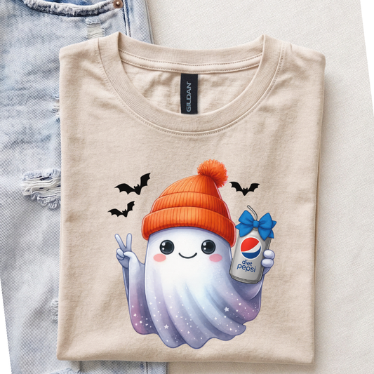 Cute Girly Ghost Drinking a Diet Soda with Bow