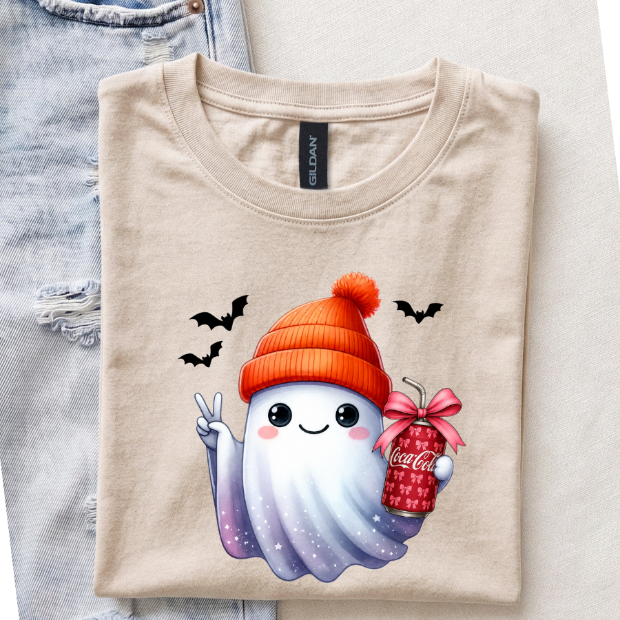 Cute Girly Ghost Drinking Red Soda with Bow