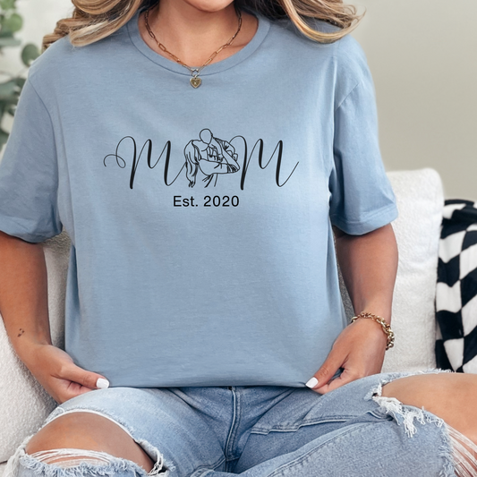 Personalized "Est. Year Mom & Baby" Line Art T-Shirt