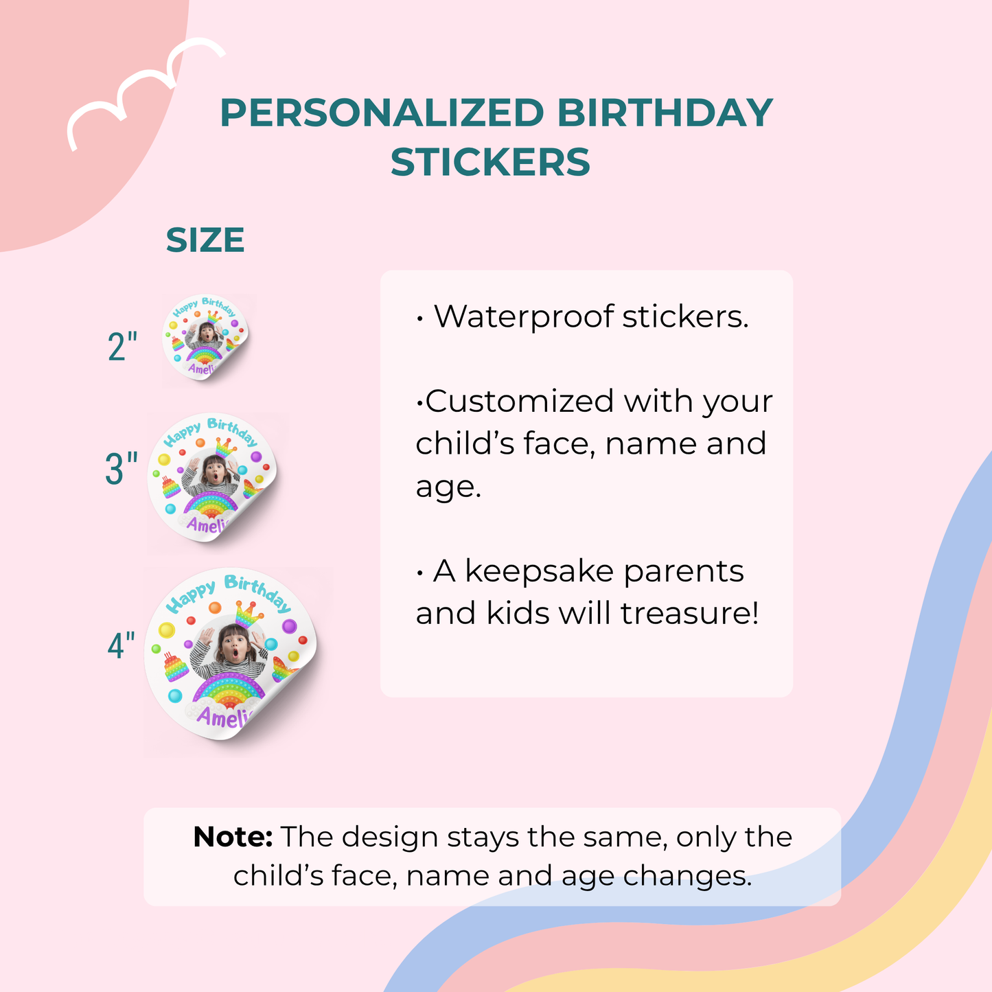 Personalized Birthday Face Stickers – Custom Photo, Name & Age