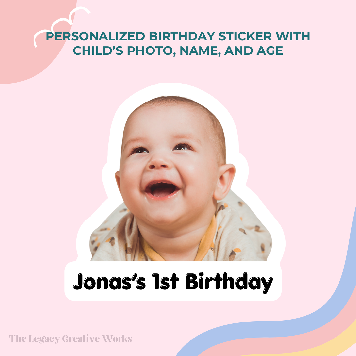 Personalized Boy Birthday Face Stickers – Custom Photo, Name & Age