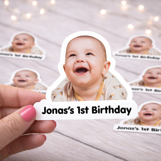 Personalized Boy Birthday Face Stickers – Custom Photo, Name & Age