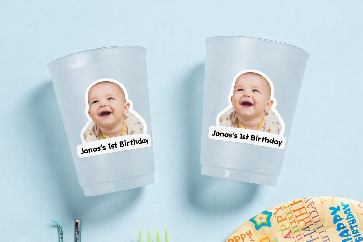 Personalized Boy Birthday Face Stickers – Custom Photo, Name & Age