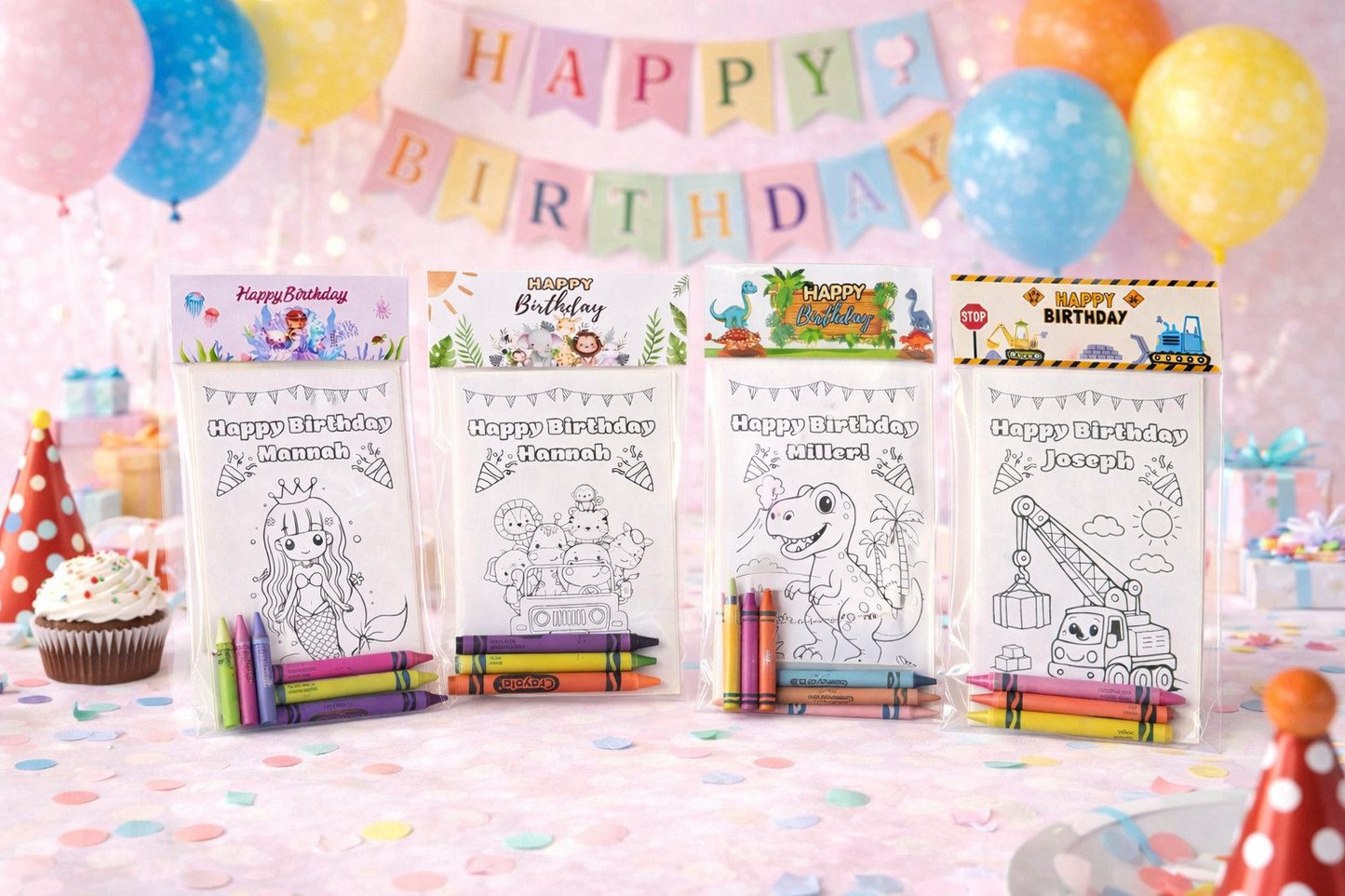 Dinosaur Birthday Coloring Kit with Crayons | Kids Party Favor Pack | Personalized Dino Coloring Activity | Dinosaur Party Theme