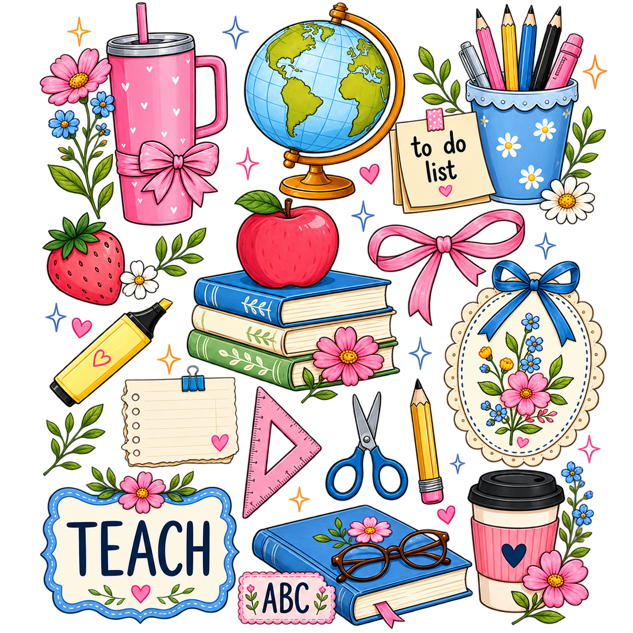 Cute Floral Teacher Doodle DTF Transfer