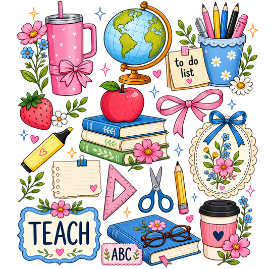 Cute Floral Teacher Doodle DTF Transfer