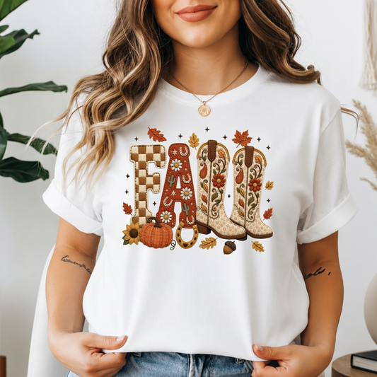 Fall Western Boots T-Shirt | Cowgirl Boots Pumpkin Fall Shirt