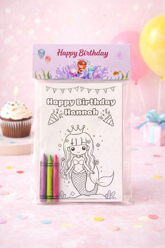 Mermaid Birthday Coloring Kit with Crayons | Kids Party Favor Pack | Personalized Mermaid Coloring Activity | Under the Sea Party Theme