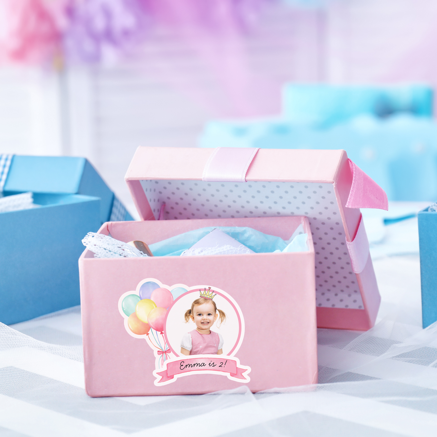 Personalized Birthday Face Stickers with Balloons – Custom Photo, Name & Age Party Stickers